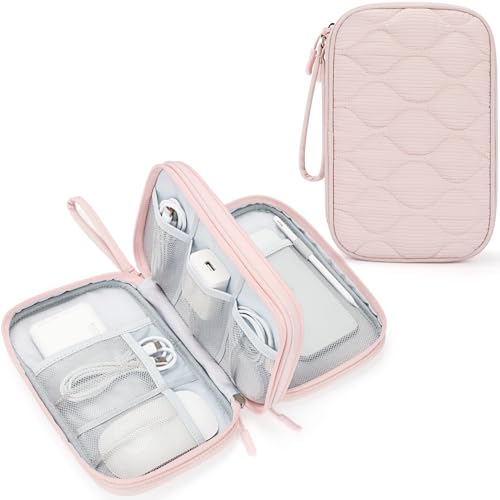 Skycase Tech Pouch - Lightweight Electronics Organizer Travel Case - Double Layers Cable Organizer - All-in-One Storage Bag for Charger, Cord, Phone, Flash Drive, Essentials - XL - color: Gourd Pattern-Light Pink, size: XL