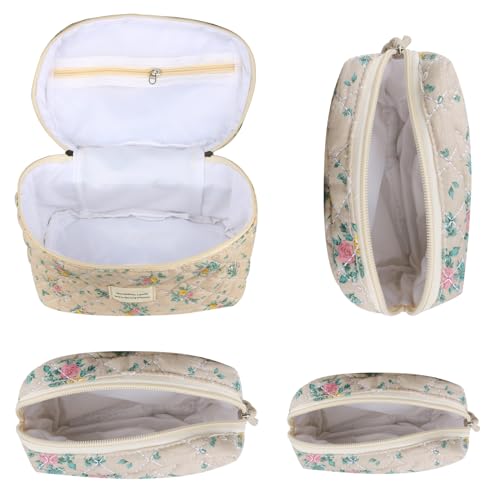 NATINSA Cute Makeup Bag for Women(2 Pcs), Travel Cosmetic Bags, Quilted Coquette Aesthetic Floral Toiletry Organizer Bag (45 - Yellow Rose/4PCS) - color: 45 - Yellow Rose/4PCS