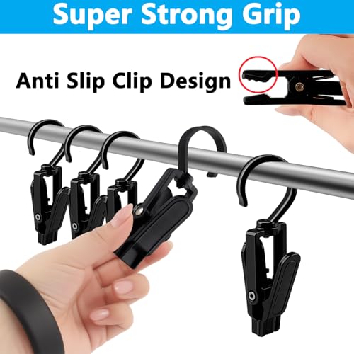 VinBee 20 PCS Laundry Hooks with Clips Super Strong Plastic Home Travel Swivel Hanging Hanger Closet Organizer Clamps Socks Boot Bras Towels for Bathroom Wardrobe Kitchen Office - 4.3 Inches (Black) - color: Black