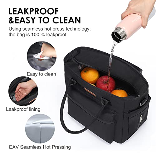 Insulated Lunch Bag for Women/Men,LeakProof Adult Lunch Box,Large Lunch Tote Bag with Removable Shoulder Strap,Portable Reusable Lunch Cooler Bag for Office Work Picnic Beach - color: Black
