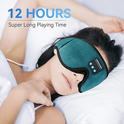 Sleep Headphones, 3D Bluetooth Sleep Mask, Washable Sleeping Headphones with Ultra Thin Stereo Speakers Microphone Hands Free for Insomnia Travel - color: Cyan