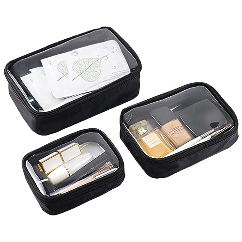 Clear Makeup Bag, 3 Pcs TPU Toiletry Bags, Travel Clear Case for Cosmetics, Transparent Zippered Bag (S, M, L) - color: Black TPU, size: Set - Small, Medium, Large