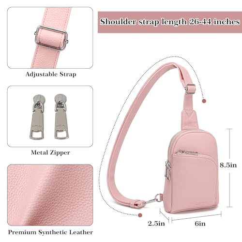 INICAT RFID Blocking Sling Bag, Anti Theft Crossbody Bag for Women Compact Travel Purses Leather - color: Pink Light