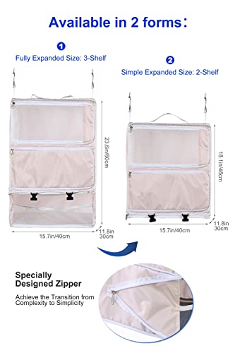 ELEZAY Hanging Packing Cubes Portable Closet 3-Shelf Travel Collapsible Compression Garment Organizer for Carry-on Luggage Suitcase Space Saver Bag XX-Large_No Side Pockets, Blush Pink - color: Blush Pink, size: XX-Large_16*12*24 IN