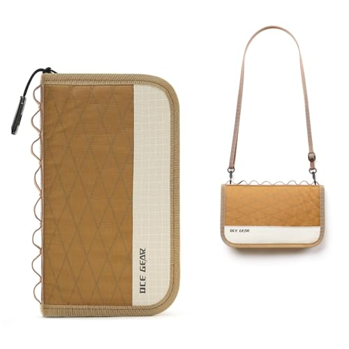 Travel Wallet Passport Holder with Airtag Slot Crossbody Document Organizer with Wrist Strap Lightweight Passport Pouch Portable Card Case with SIM Card Holders and Eject Pin for Women & Men (Brown)