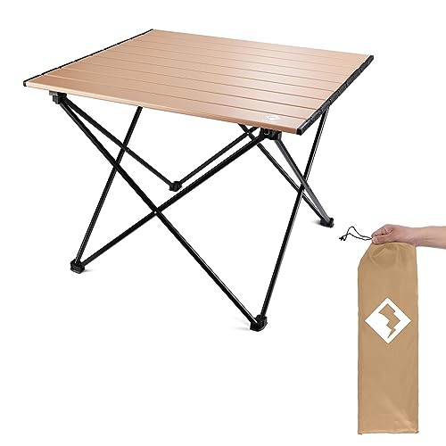 VILLEY Portable Camping Side Table, Ultralight Aluminum Folding Beach Table with Carry Bag for Outdoor Cooking, Picnic, Camp, Boat, Travel - color: Gold, size: Medium 19'', style: Regular
