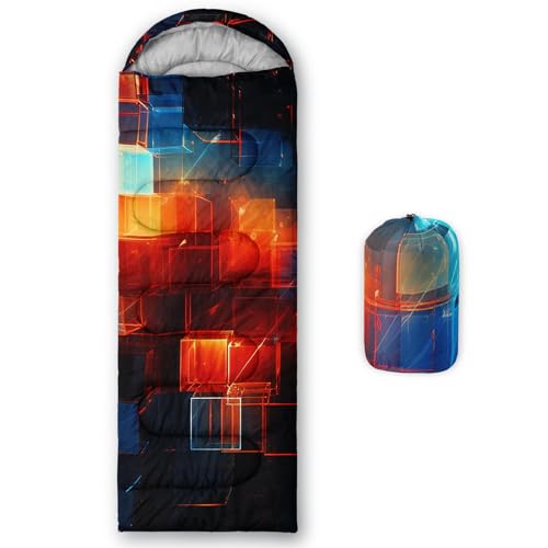 Kids Sleeping Bag for Boys Girls,Western Cowboy Print-Lightweight Warm Portable Outdoor Indoor-Waterproof Cold Weather Resistant Sleeping Bag for Camping Hiking - color: Blocks