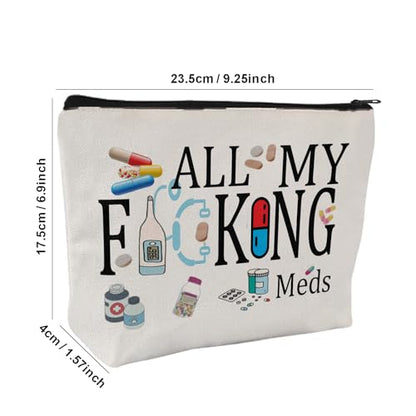 Medicine Storage Pouch with Diabetes, Medicines Bag, and Medical Supply Designs, White Canvas Zipper Cases, Multi-Use Functionality (Gift for Birthdays, Graduation, Christmas) (Style J) - style: Style J