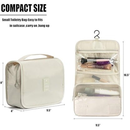 L&FY Hanging Travel Toiletry Bag Women's Cosmetic Organizer Makeup Case Pouch Men's Shaving Kits With Handle (Beige) - color: Beige, size: Compact Size