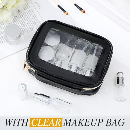 Jingmore 13 Pcs Glass Skincare Travel Containers Mini Makeup Containers Travel Size Toiletries Bottles with Pump Spray and PU Leather Toiletry Bag for Liquid Serum Cream Moisturizers Oils (Silver) - color: Silver