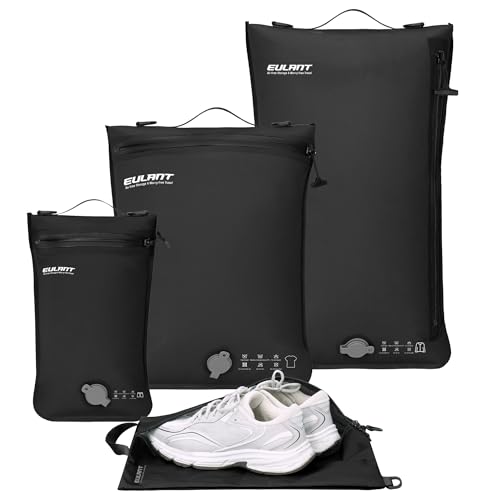 Eulant 4 Set Vacuum Packing Bags for Travel With Pump,Professional IPX8 Zip Packing Organizer for Suitcases Backpack,Space Saver Bags Packing Organizers for Clothing Packing(4 Set No Pump,Black) - color: Black, size: 4 Set No Pump