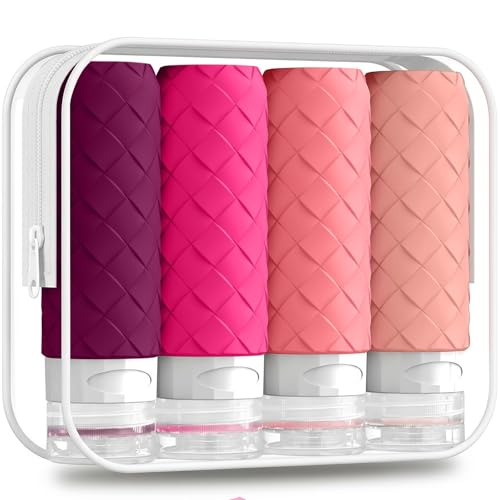 Travel Bottles for Toiletries, TSA Approved Silicone Travel Size Containers for Toiletries, BPA Free Leak Proof Refillable Essentials Accessories, Shampoo and Conditioner Bottles (Purplish Red) - color: Purplish Red