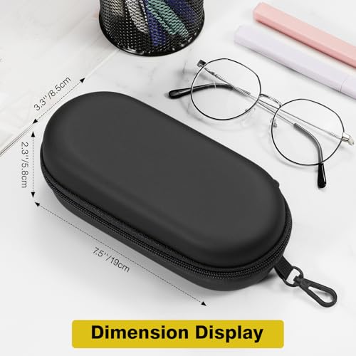 MoKo Double Eyeglass Case, Hard Shell Dual Glasses Case, Travel Sunglass Organizer with Zipper, Eyeglasses Storage Box - color: Black-oval