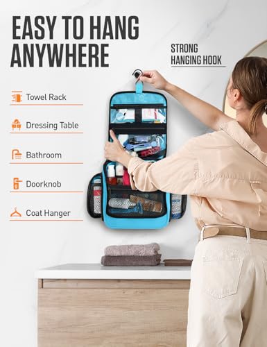 VENTURE 4TH Hanging Travel Toiletry Bag for Women & Men – Large Toiletry Organizer with 18 Compartments, Removable TSA Pouch, Travel Wash Bag for Toiletries, Makeup & Shaving Kit (Light Blue) - color: Tiffany Blue
