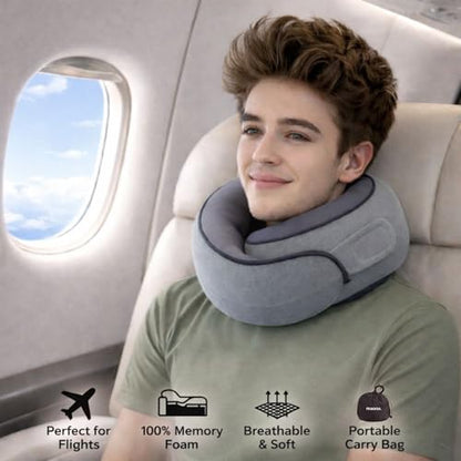 Travel Pillow with Eye Mask Earplugs Kit set, Memory Foam Neck Pillow with 360 Support, Stuffable Travel Pillow with Bag, Office Nap Kit, Luggage Saver Fillable Pillow, Best for Car, Flight, Train