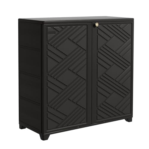 Mrosaa Outdoor/Indoor Storage Box,Resin and Plastic Storage Cabinet Waterproof,Outdoor Cabinet for Patio/Garden/Balcony/Backyard/All Room(with 3 Shelves)-Black - color: Black1203-3