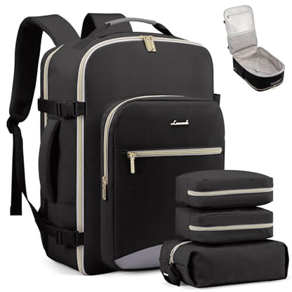 LOVEVOOK 40L Travel Backpack Flight Approved Carry on Backpack,3 Packing Cubes,Waterproof Personal Item Travel Bag,TSA Carry on Luggage Suitcase Travel Essentials,Gifts for Women & Men,fits 17" Laptop - color: Black-grey, size: Large-40L-4Pcs