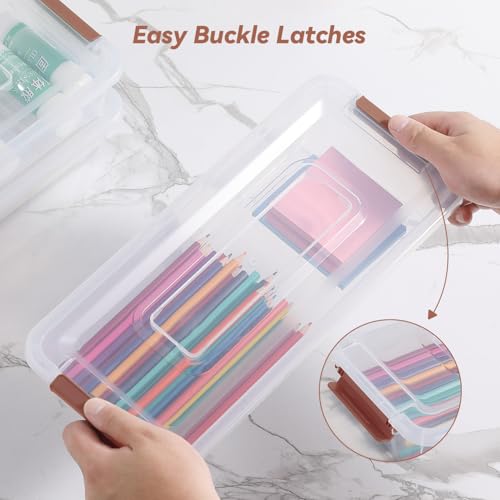 Clear Plastic Storage Bins with Lids Stackable Storage Box for Crafts, Supplies (Small 8Pack Brown) - size: Small 8Pack Brown