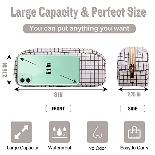 Nylon Slim Makeup Bag, Cute Makeup Brush Bag Checkered Makeup Bag Preppy Cosmetic Zipper Pouch for Purse, Travel Toiletry Bag Coin Pouch Make Up Organizer for Women Men Girls - color: Checkered, size: Slim