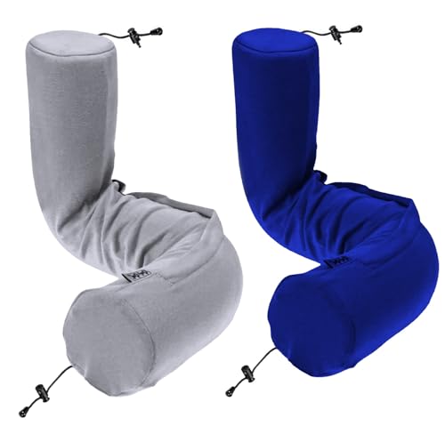 Dot&Dot Twist Memory Foam Travel Pillow for Airplanes - Travel Neck Pillow for Sleeping - Airplane Pillow for Neck Support, Lumbar and Leg - Adjustable, Bendable Neck Roll Pillow (Gray DarkBlue AC) - color: Gray and Dark Blue Ac, size: Adjust (26" w/ cord