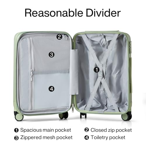 Hanke 20 Inch Expandable Carry on Luggage 22x14x9 Airline Approved Lightweight PC Hard Shell Suitcases with Wheels Travel Luggage Rolling Suitcase Travel Luggage Bag for Weekender(Bamboo Green) - color: Bamboo Green, size: Expandable 20 Inch
