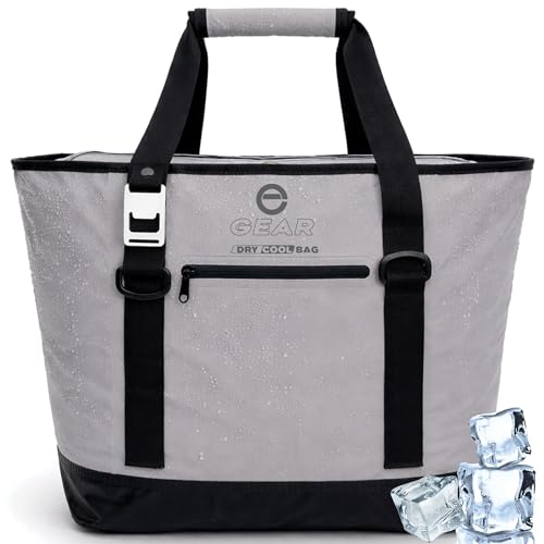 Soft Sided Cooler Tote Bag – Waterproof Leakproof Insulated Dry Bag Cooler with Zipper Top, Collapsible Beach, Pool, Boat, Grocery Cooler (20 or 36 Cans) - color: Grey