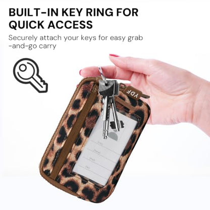YDF The Small Wristlet Wallet for Women - Water-Resistant Nylon Coin Purse with Clear ID Window, Detachable Wrist Strap & Keychain, Everyday Carry Card Case Pouch - color: Cheetah Print