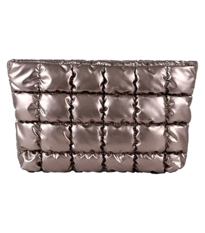 Puffy Quilted Makeup Bag, Cosmetic Bag, Travel Toiletry Organizer Pouch, Clutch for Women (Gold) - color: Gold