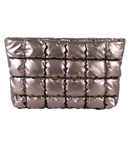 Puffy Quilted Makeup Bag, Cosmetic Bag, Travel Toiletry Organizer Pouch, Clutch for Women (Gold) - color: Gold
