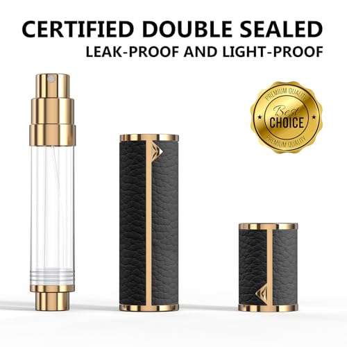 8ML Travel Perfume Refillable Atomizer, Mini Genuine Leather Cologne Sprayer, Protable Pocket Size Empty Fragrance Spray Bottle (Black) - color: Black