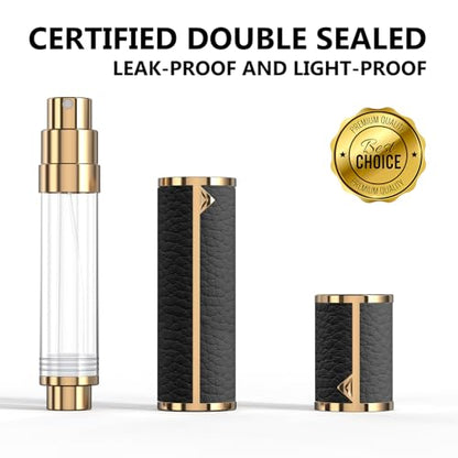 8ML Travel Perfume Refillable Atomizer, Mini Genuine Leather Cologne Sprayer, Protable Pocket Size Empty Fragrance Spray Bottle (Black) - color: Black