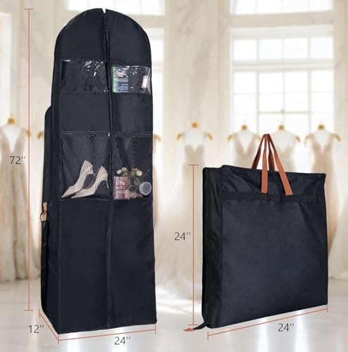 72" Wedding Dress Garment Bag-12" Inch Gusseted Wedding Dress/Suit Bag with Accessory Pockets, Perfect for Weddings, Business Trips (Fits Suits, Tuxedos, Formal Dresses)