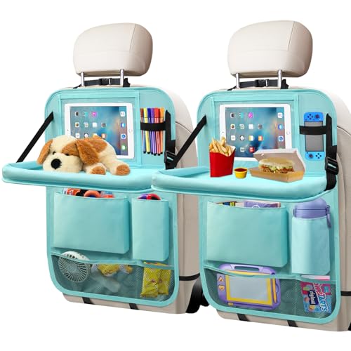 Backseat Car Organizer with Tablet Holder, 6 Storage Pockets Car Storage Organizer with Foldable Food Tray, Kick Mats Travel Accessories, 2 Pack BLue - color: Blue, size: 2Pack