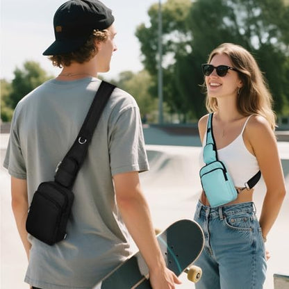 BROADREAM Sling Bag, Crossbody Bag with Anti-Theft Lock Zipper, RFID Blocking & Water Resistant for Travel Work Sport - color: Light Blue