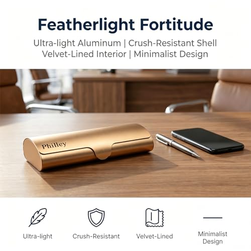 Philley Aluminum Ultra-Light Eyeglasses Case Hard Shell Nearsighted Glasses Case for Women & Men - color: Gold