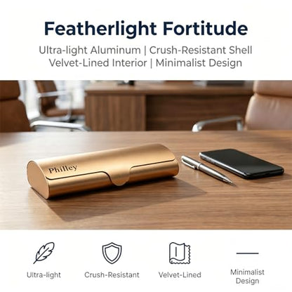 Philley Aluminum Ultra-Light Eyeglasses Case Hard Shell Nearsighted Glasses Case for Women & Men - color: Gold