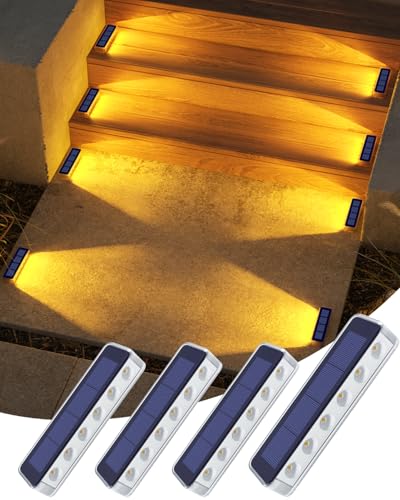 DetarZinLED Solar Step Lights for Outside,4 Pack Solar Stair Lights Outdoor Waterproof,Warm White Deck Light Solar Powered Waterproof for Steps,Stairs,Walkway,Sidewalk,Patio,Pathway - color: Warm White, size: 4 Pack