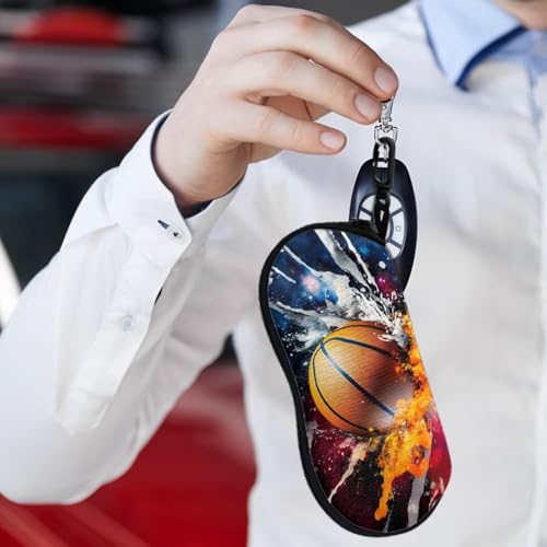 AFPANQZ Glasses Case with Carabiner Hanging Portable Neoprene Zipper Sunglasses Case Soft Lightweight - color: Basketball Flame Smoke