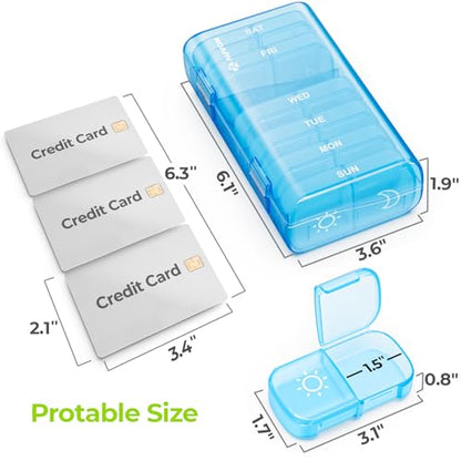 AUVON XL Weekly Pill Organizer 2 Times a Day, Pill Box 7 Day with One-Side Large Openings for Easy to Use, Blue AM PM Pill Case for Medication, Vitamins, Fish Oils, Supplements - color: Blue
