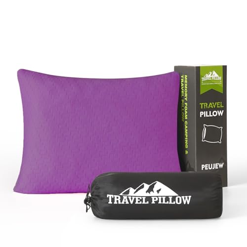 Small Shredded Memory Foam Pillow, Camping Pillow Travel Pillow - Compressible Medium Firm, Breathable Cover, Ideal Backpacking Hiking, Airplane and Car (Purple, M) - color: Purple, size: M-17.7 X 13.8 Inch