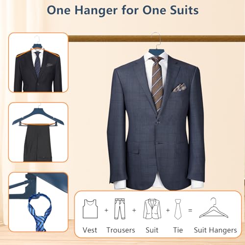 Suit Hangers for Men 6 Pack, Blue Coat Hangers Extra Wide Non Slip Width 17.7", Thick Plastic with Pants Bar & Metal Hook - color: Blue, size: 6 Pack