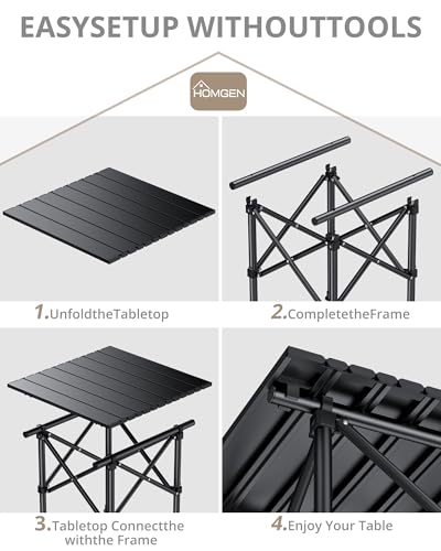HOMGEN Durable Camping Foldable Table-Ease of Assembly-Stable and no Wobbling-16'' Height Small Folding Table-16'' L x 16'' W Desktop Size-Load-Bearing 66lbs-Portable Picnic Table for Hiking/RV Trip
