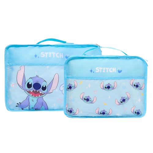 MINISO Disney Stitch Compression Packing Cubes for Travel, 2 Pack Lightweight Suitcase Organizer Bags Set Carry On Luggage, Waterproof Space Saver Storage Bags for Organizing Clothes Travel Essentials