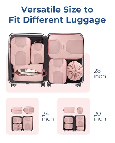 BAGSMART Compression Packing Cubes, 6 Set Packing Cubes for Suitcases, Lightweight Suitcases Organizers Bag Set & Compression Travel Cubes, Travel Essentials Packing Organizers - color: 02-Baby Pink