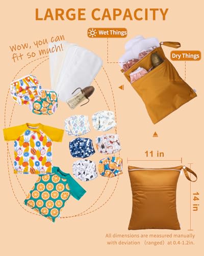 babygoal Wet Dry Bags for Baby Cloth Diapers, Washable Travel Bags, Beach, Pool, Gym Bag for Swimsuits & Wet Clothes with Two Zippered Pockets 3 Pack, 3LN20 - color: Light brown & sugar brown
