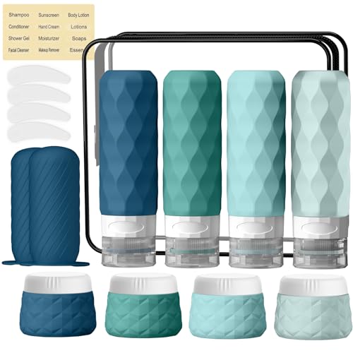 16Pack Travel Bottles for Toiletries, TSA Approved Travel Size Toiletries Containers Set, Silicone Leak Proof Refillable Bottles Elastic Sleeves Creams Jars Accessories Kit W/Clear Bag (Mint Green) - color: Mint Green