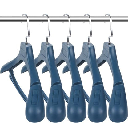 Suit Hangers for Men 6 Pack, Blue Coat Hangers Extra Wide Non Slip Width 17.7", Thick Plastic with Pants Bar & Metal Hook - color: Blue, size: 6 Pack