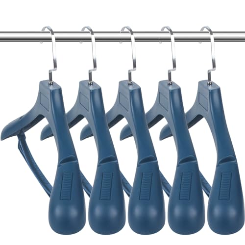 DEDU Plastic Extra Wide Shoulder Suit Hangers for Men 10 Pack Width 17.7", Blue Sweater Hangers no Shoulder Bump Non Slip for Thick Sweaters, Clothes Hangers with Pants Bar & Metal Hook - color: Blue, size: 10 Pack