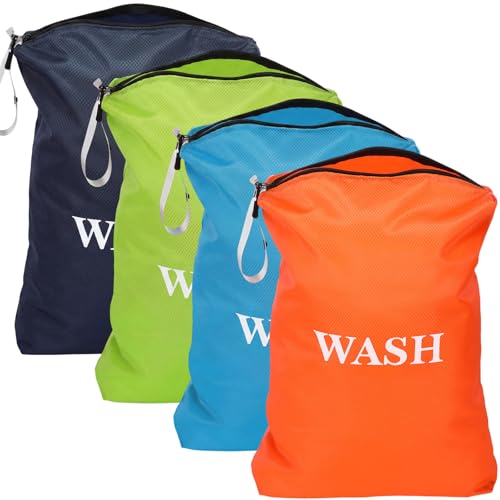 Hsei 4 Pcs Travel Laundry Bags Bulk 24 x 18 Inch Washable Waterproof Wet Dry Bag for Dirty Clothes Gym Foldable Organizer with Zipper Travel Accessoriesfor Swimming Yoga Bathing Suit Workout - color: Bright Colors, size: 24 x 18 Inch