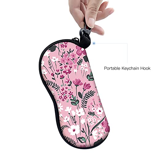 Sunglasses Soft Case with Carabiner Ultra Light Neoprene Zipper Glasses Case - color: Pink Flower